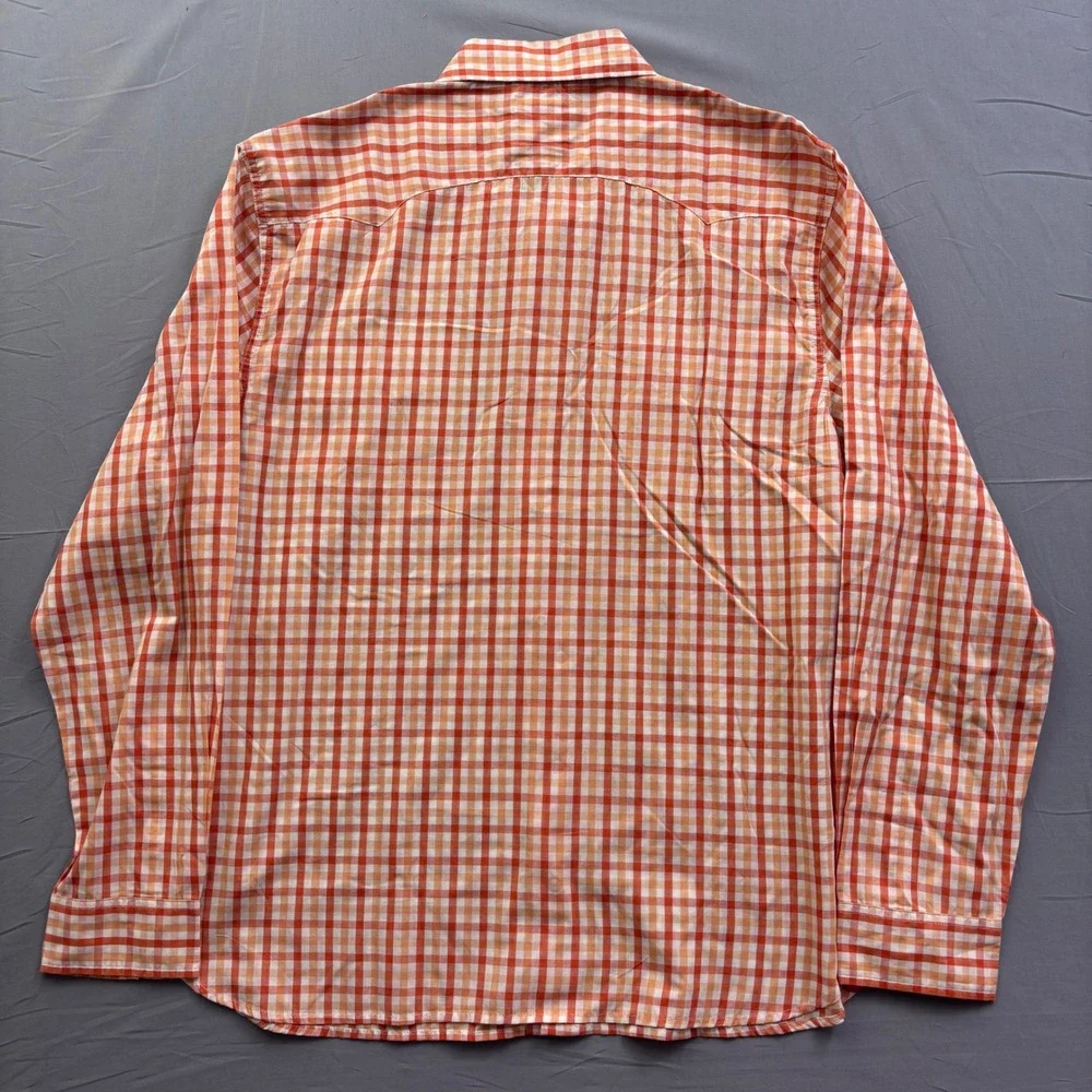Levis Modern Western Shirt Mens XXL Orange Gingham Plaid Pearl Snap Long Sleeve